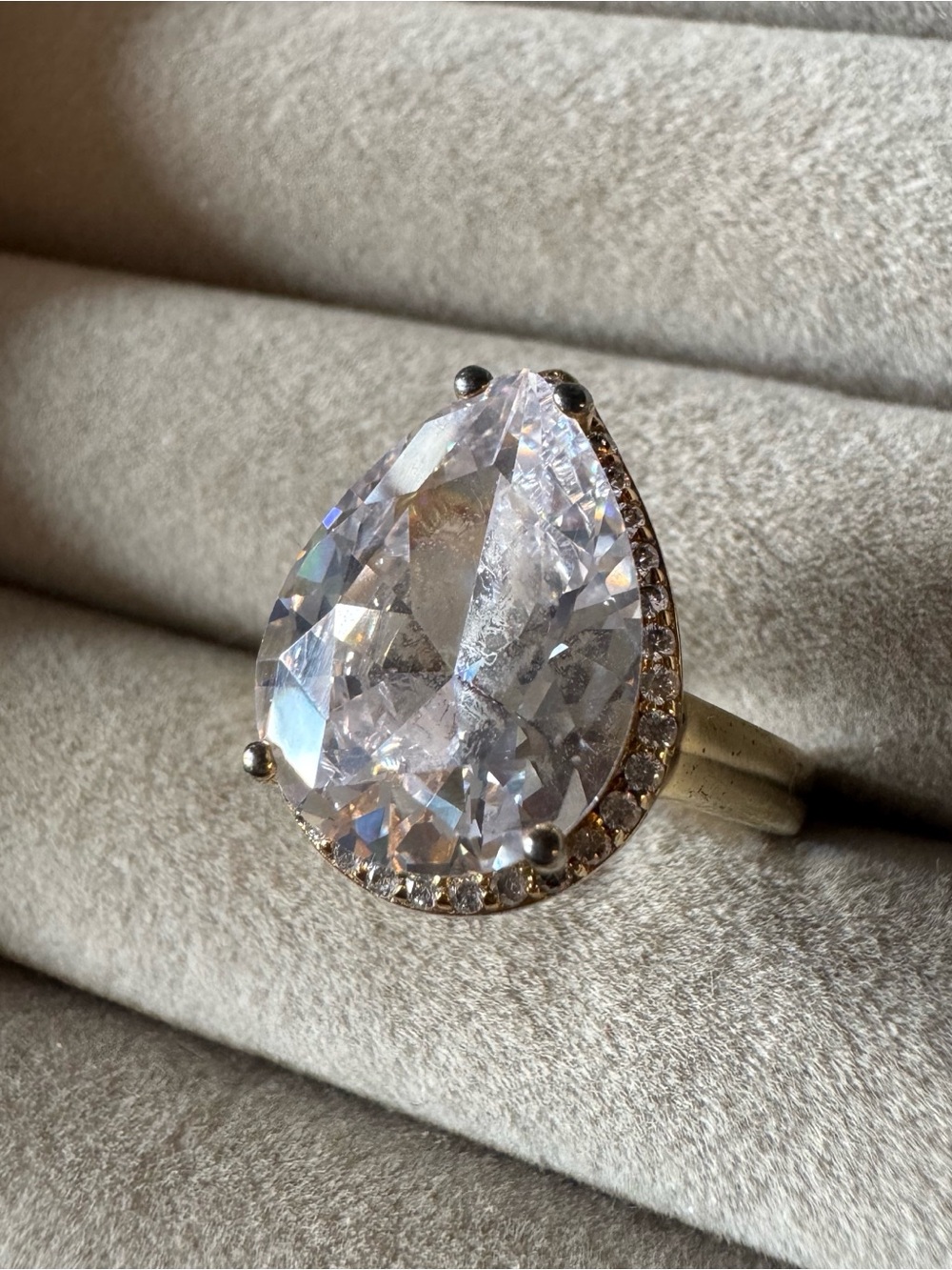 DK 925 Sterling Silver Huge Pear Cut CZ Halo Statement Ring Size 8
